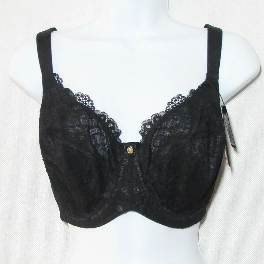 Curvy Couture 46C Everyday Glamour Black Lacy Unlined UW Bra 1207 NWT - Picture 2 of 4